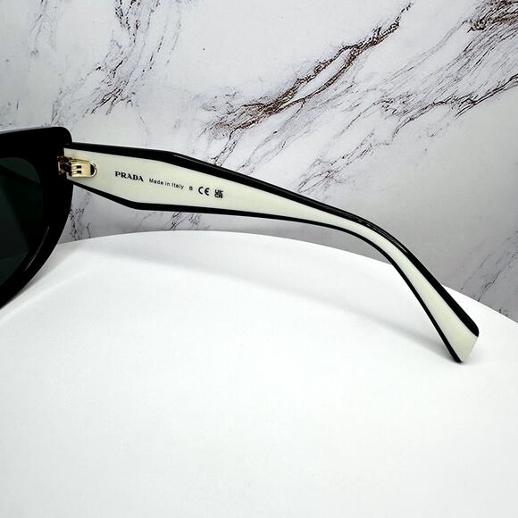 New PRADA Sunglasses Black White Talc Gold Symbole Oval Cat Eye Womens main image 4